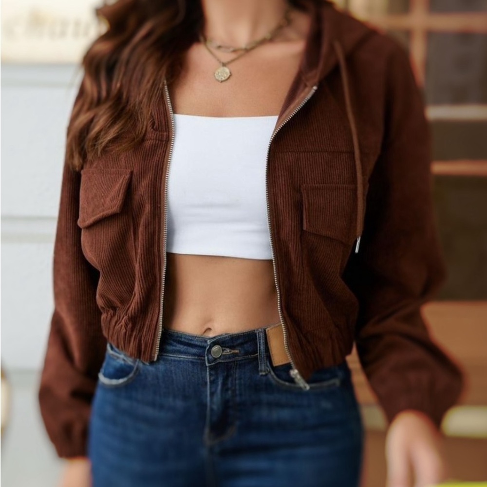 SHEIN 🤎 Cropped Corduroy Zip-Up Jacket – Size 1X 🤎